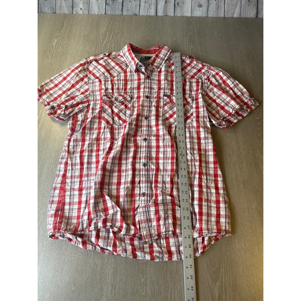 Buffalo David Bitton Mens 2XL Red White Plaid Western Short Sleeve Button Shirt - Picture 6 of 10
